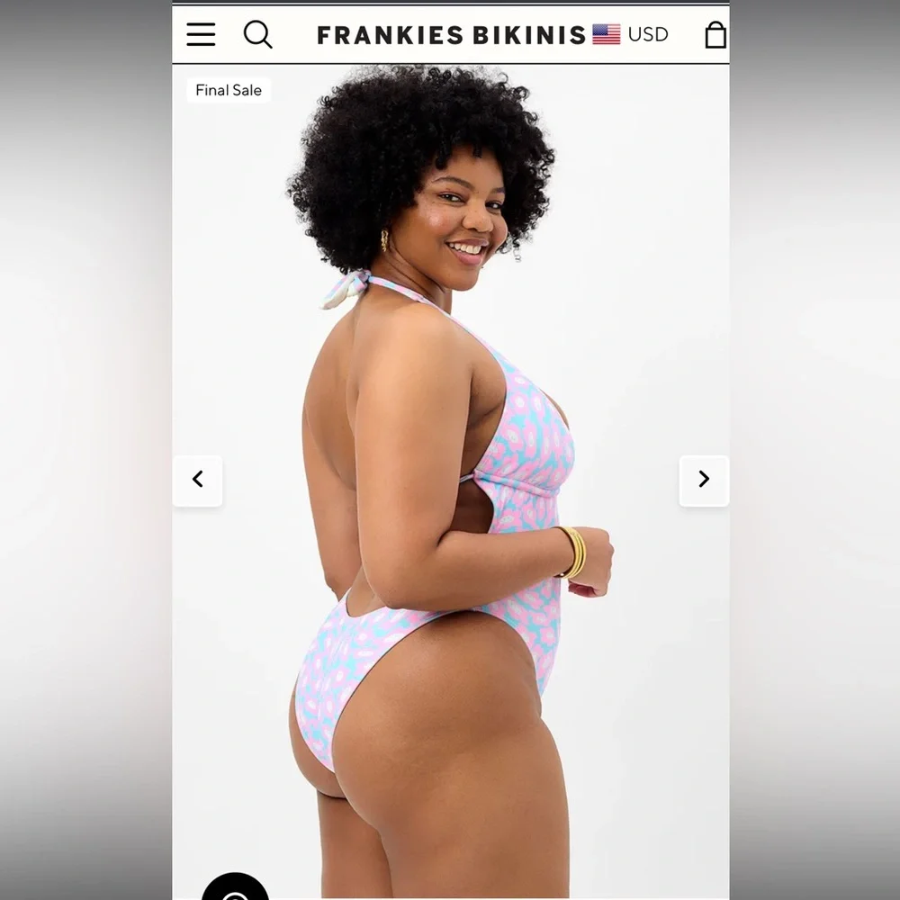 Frankie’s Bikinis Sz Med NWT Paris Terry Halter One-Piece Daisy Dream